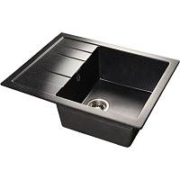 Мойка GRANFEST мрамор QUADRO GF-Q-650L (650*500*200 мм), черный, с сифоном и сливной арматурой — купить оптом и в розницу в интернет магазине GTV-Meridian.